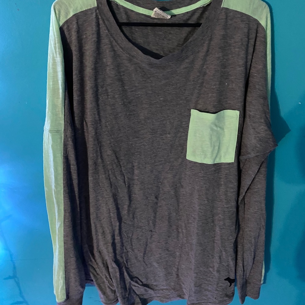 PINK Mint & Grey Long Sleeve Tee